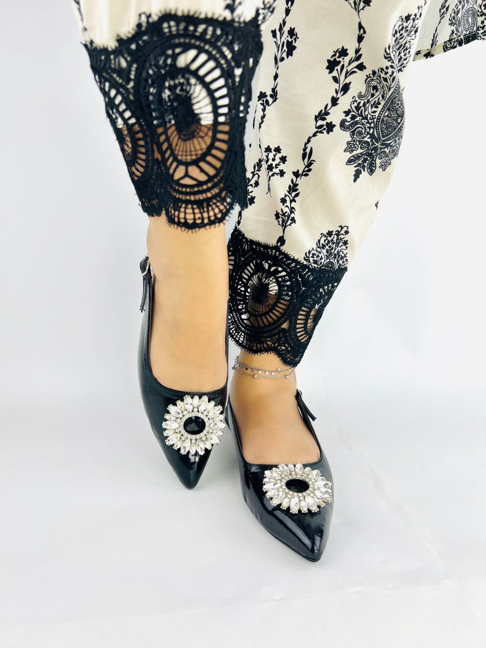 Black Buckle Flat Slingback Shoes (11003) - Spunkz