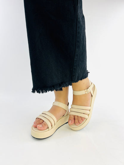 Spunkz Beige Patent Comfy Ankle Strap Platform Wedge Sandals-11027