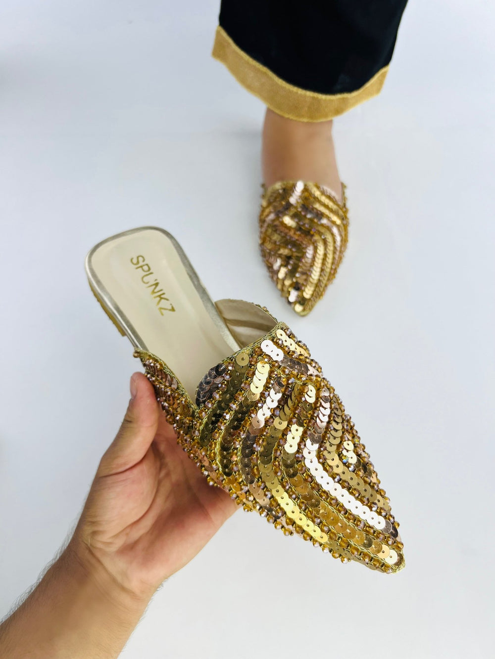 Gold Sequins Mules (11062) - Spunkz