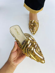 Gold Sequins Mules (11062) - Spunkz