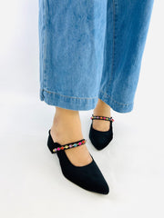Jewel Black Mules Block Heels (11006) - Spunkz