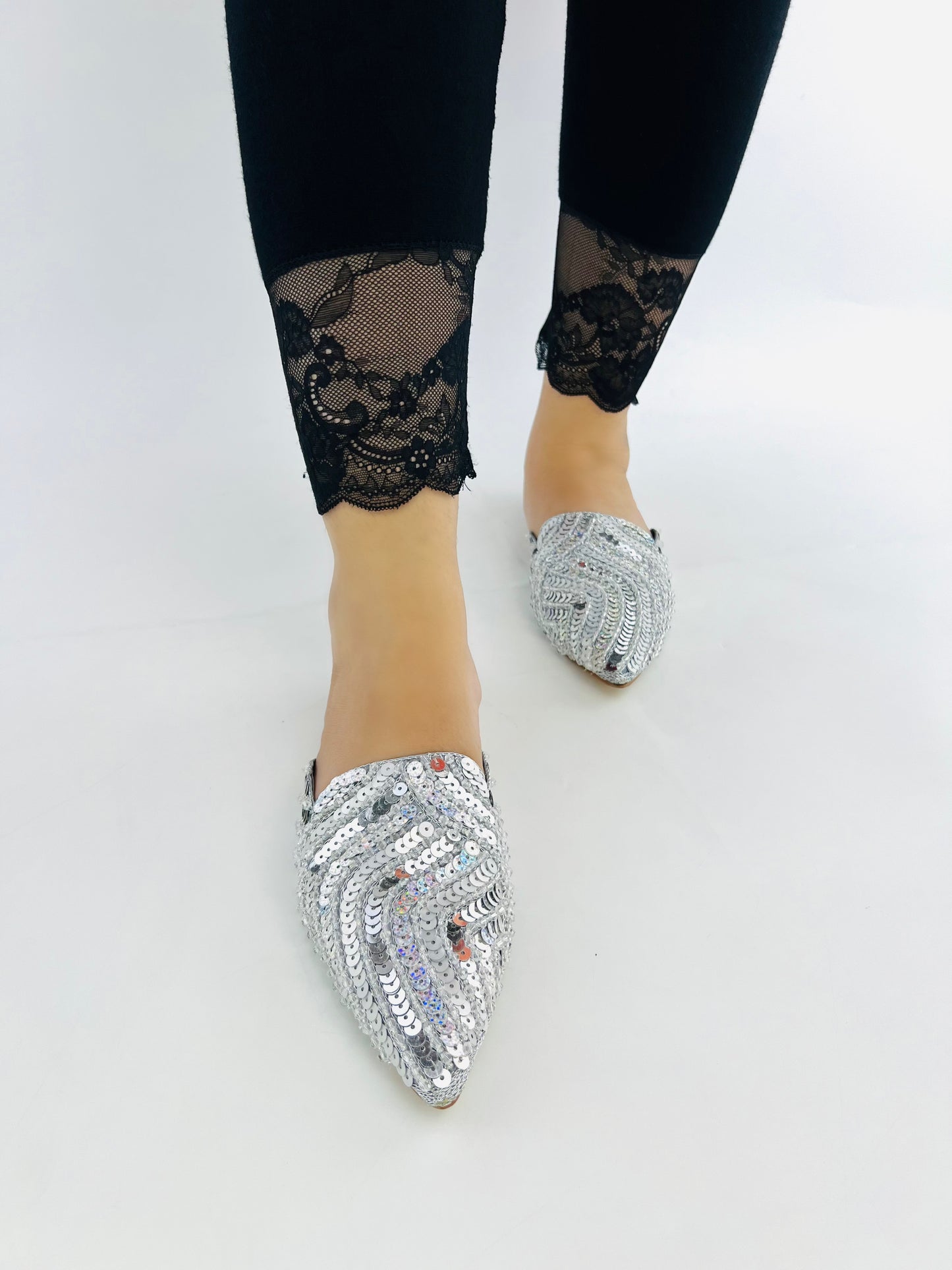 Spunkz Silver Sequins Mules for Weddings and Parties