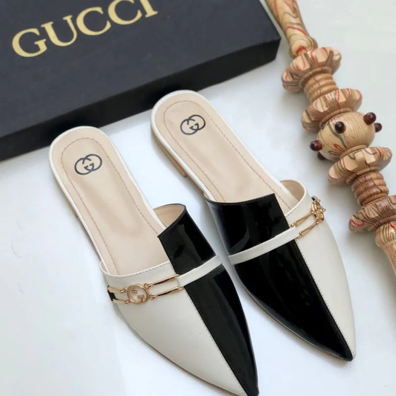 Snake Print Pointed Toe Flat Mules 9031