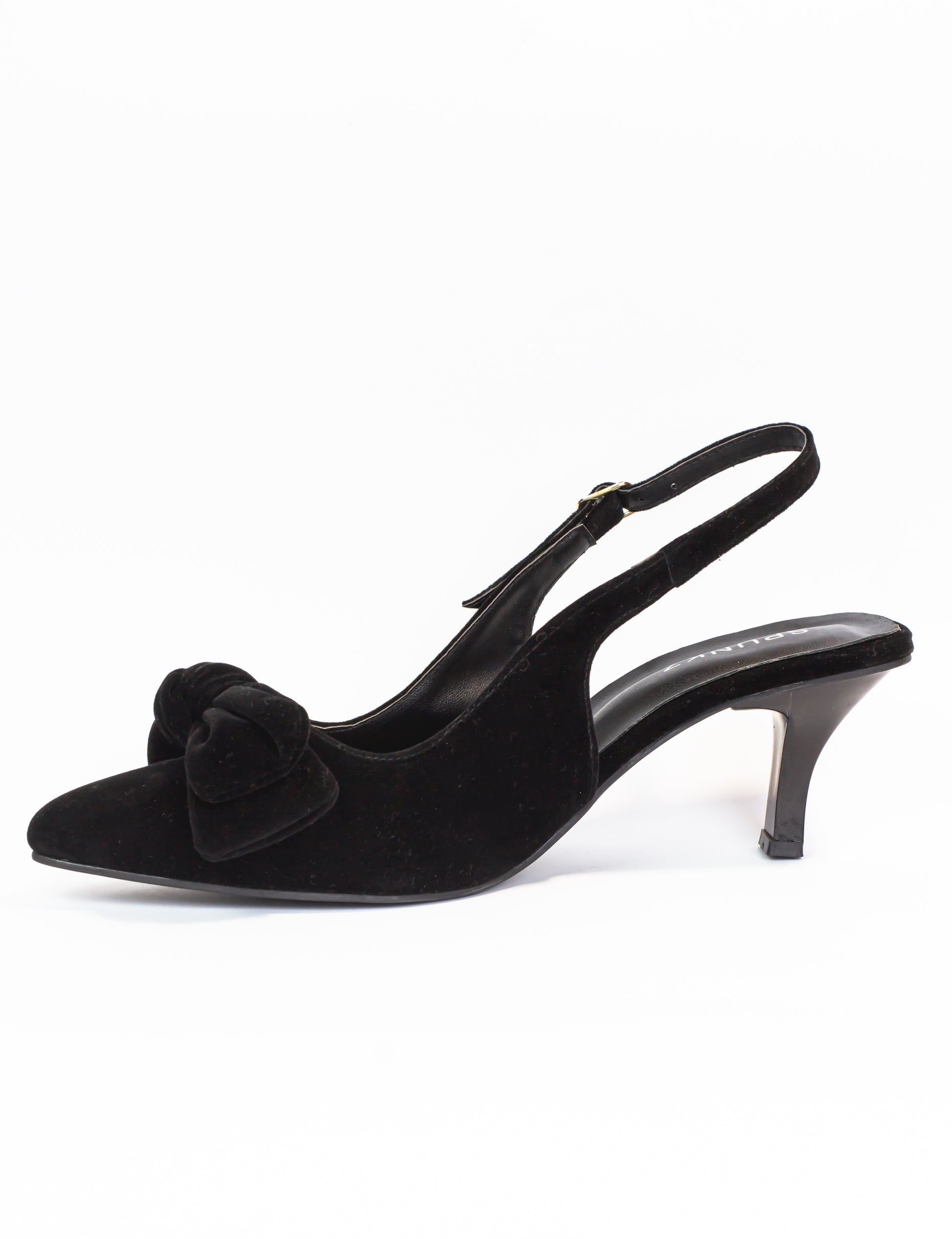 Shannon Black Velvet Bow Stiletto Mid Slingback Heels - Spunkz