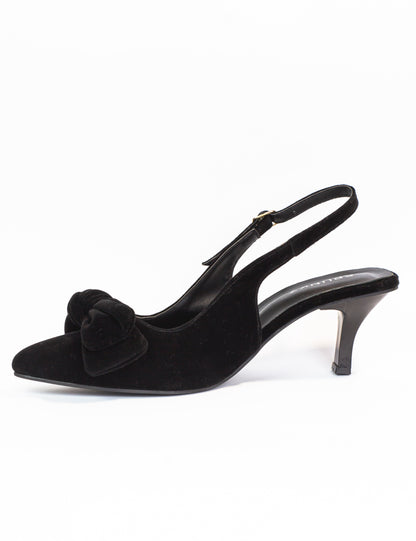 Shannon Black Velvet Bow Stiletto Mid Slingback Heels