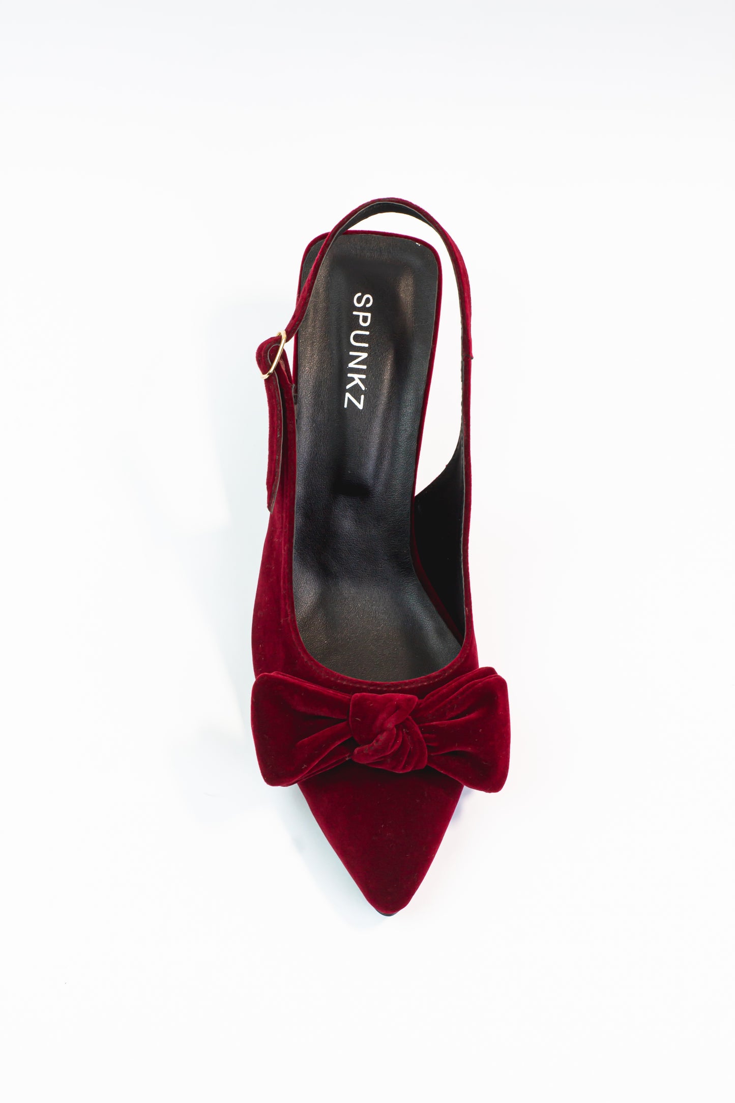 Burgundy Bow-Knot Pointed-Toe Buckled Kitten Heels
