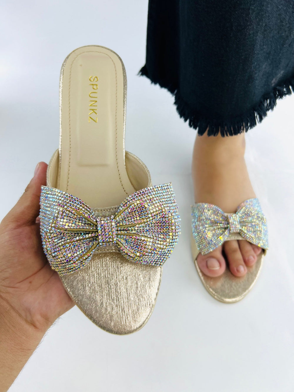 Shimmery Bow Flat Sandals (11022) - Spunkz