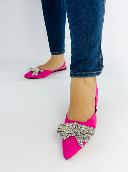 Spunkz Pink Rhinestone Bowknot Velvet Flat Mules