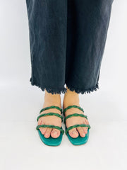 Quilted Green Flat Slip on Sandals (11084) - Spunkz