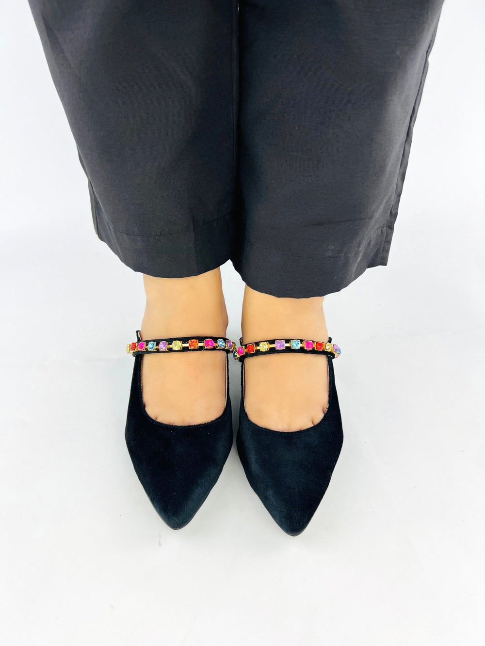 Jewel Black Mules Block Heels (11006) - Spunkz