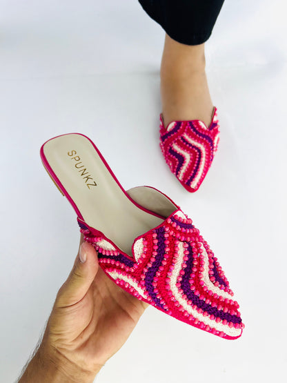 Spunkz Bridal Pink Hand Embroidery Mules