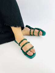 Quilted Green Flat Slip on Sandals (11084) - Spunkz