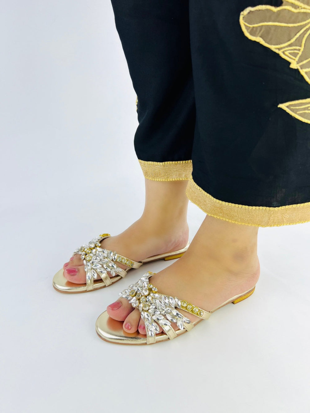Gold Embellished Slippers (11020) - Spunkz