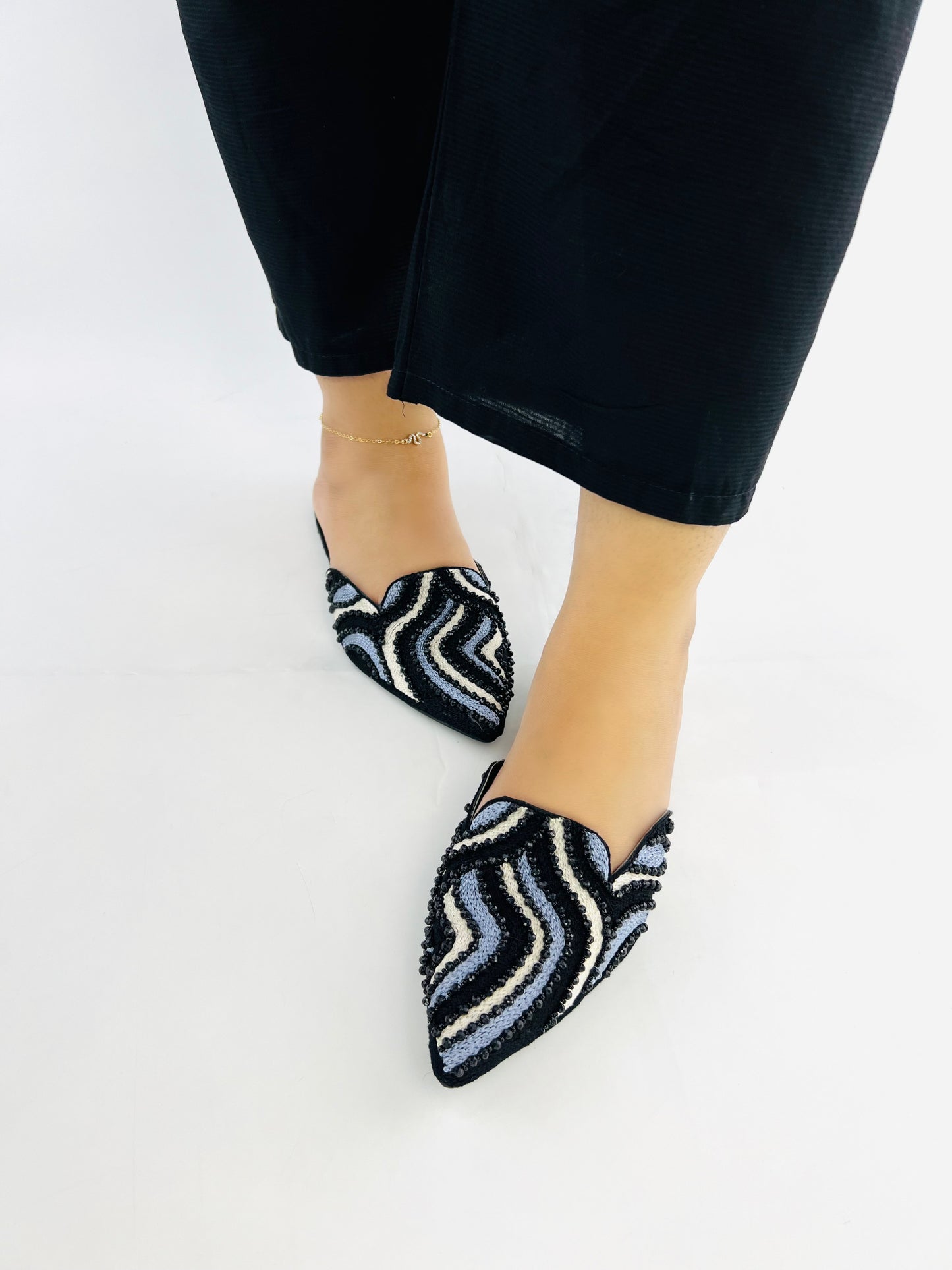 Spunkz Women Black Wedding Slip-Ons Flat Mules