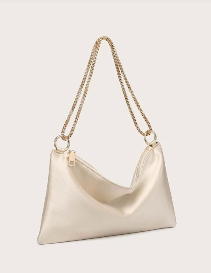 Champagne Casual Satin Minimalist Square Bag - Spunkz