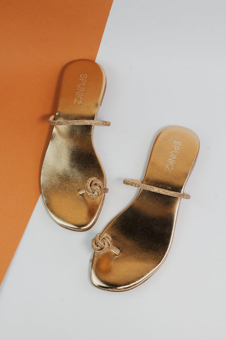 Cyra Gold Flat Sandals (11065) - Spunkz