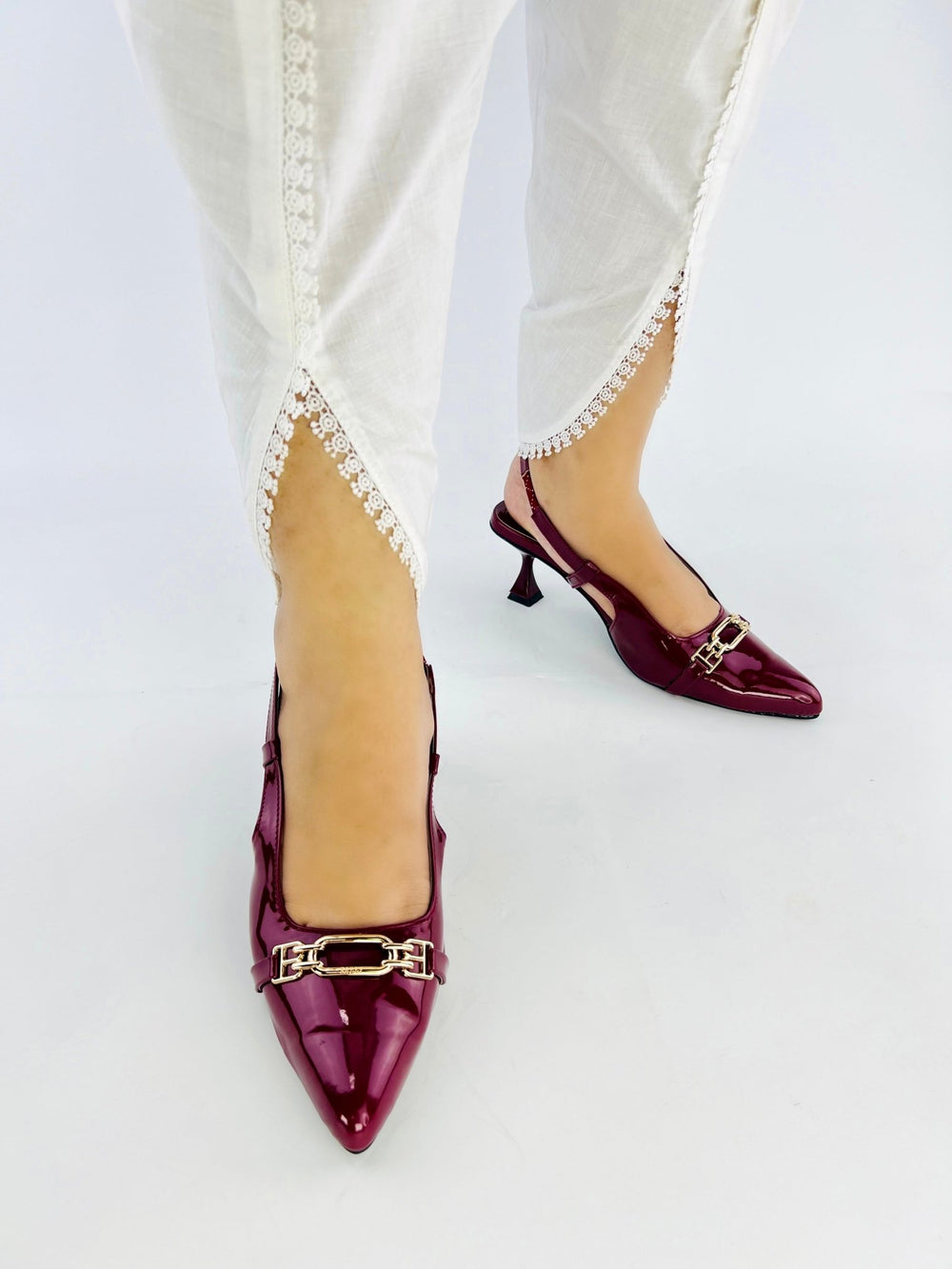 Burgundy Patent Heels - Spunkz
