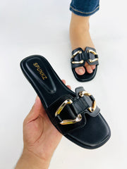 Chain Link Black Flats (11080) - Spunkz