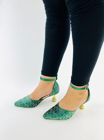 Spunkz Rhinestone Decor Dynamite Green Velvet Wedding Heels