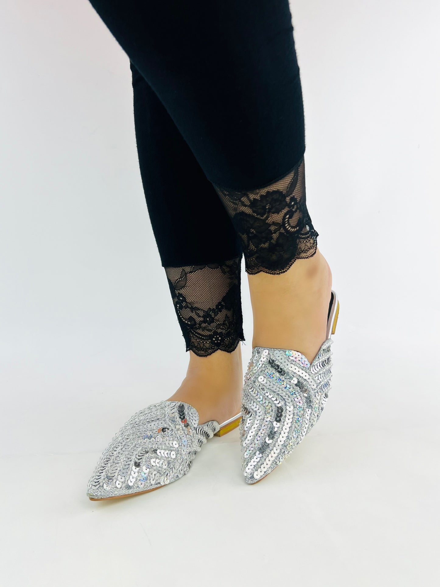 Spunkz Silver Sequins Mules for Weddings and Parties