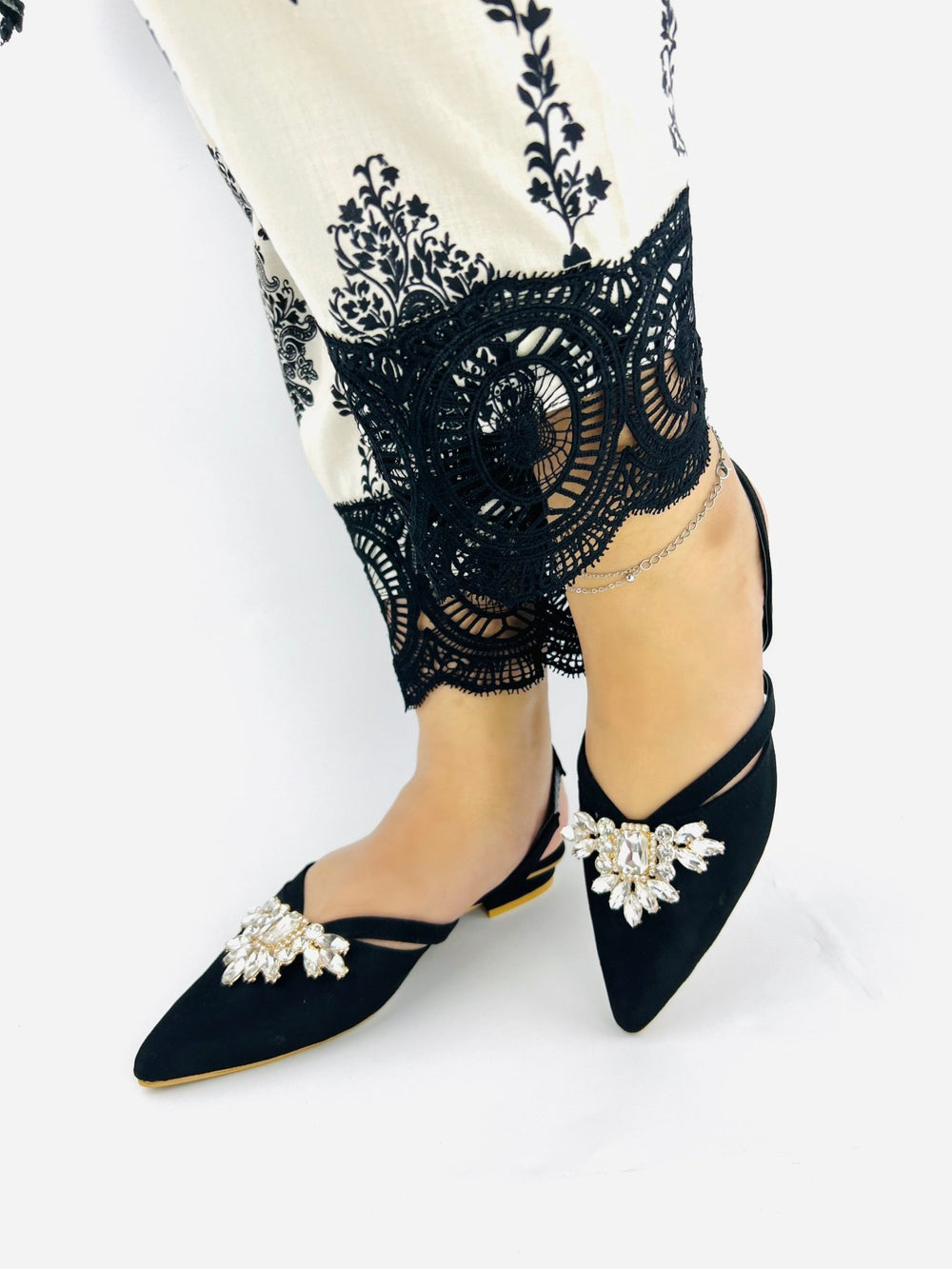 Velvet Black Flat Slingback Mules (11017) - Spunkz