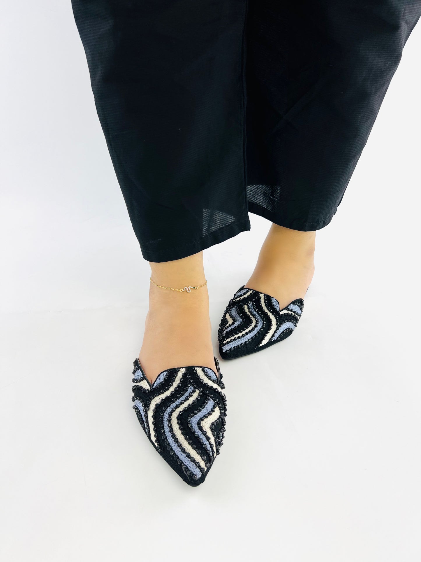 Spunkz Women Black Wedding Slip-Ons Flat Mules