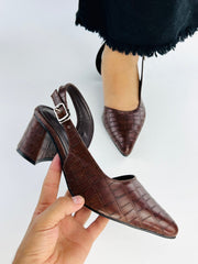 Croc Wood Block Heeled Sandals (12001) - Spunkz