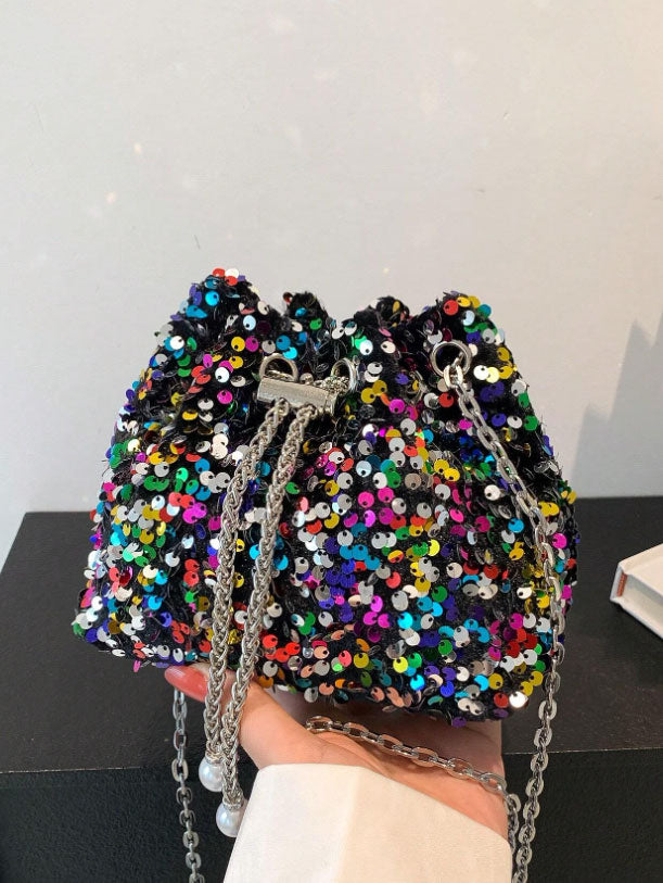 Sequin Faux Pearl Decor bucket Bag - Spunkz