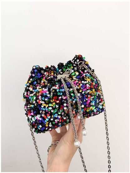 Sequin Faux Pearl Decor bucket Bag - Spunkz