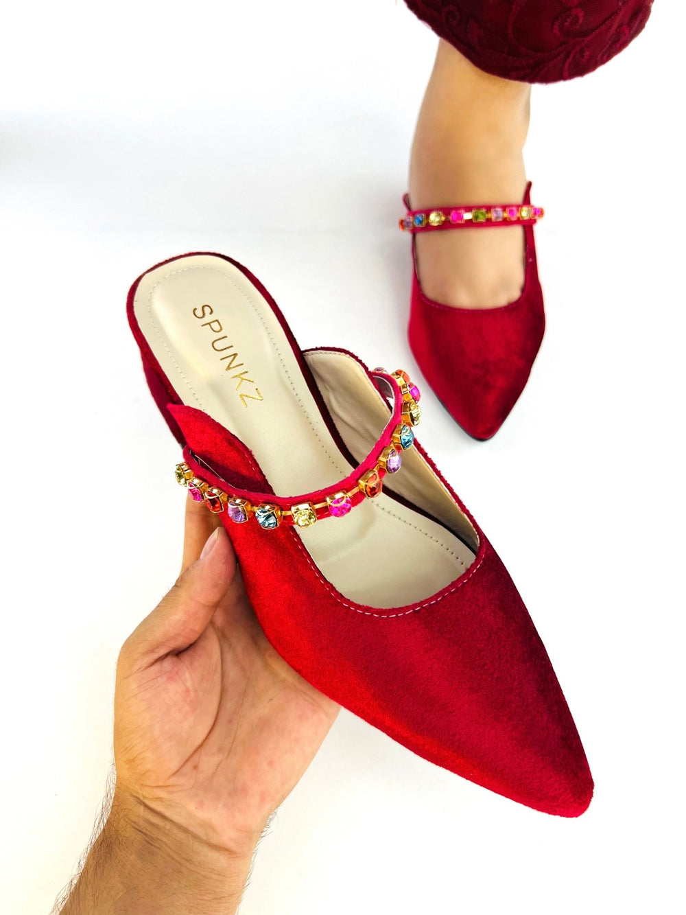 Jewel Maroon Block Heeled Sandals (11006) - Spunkz