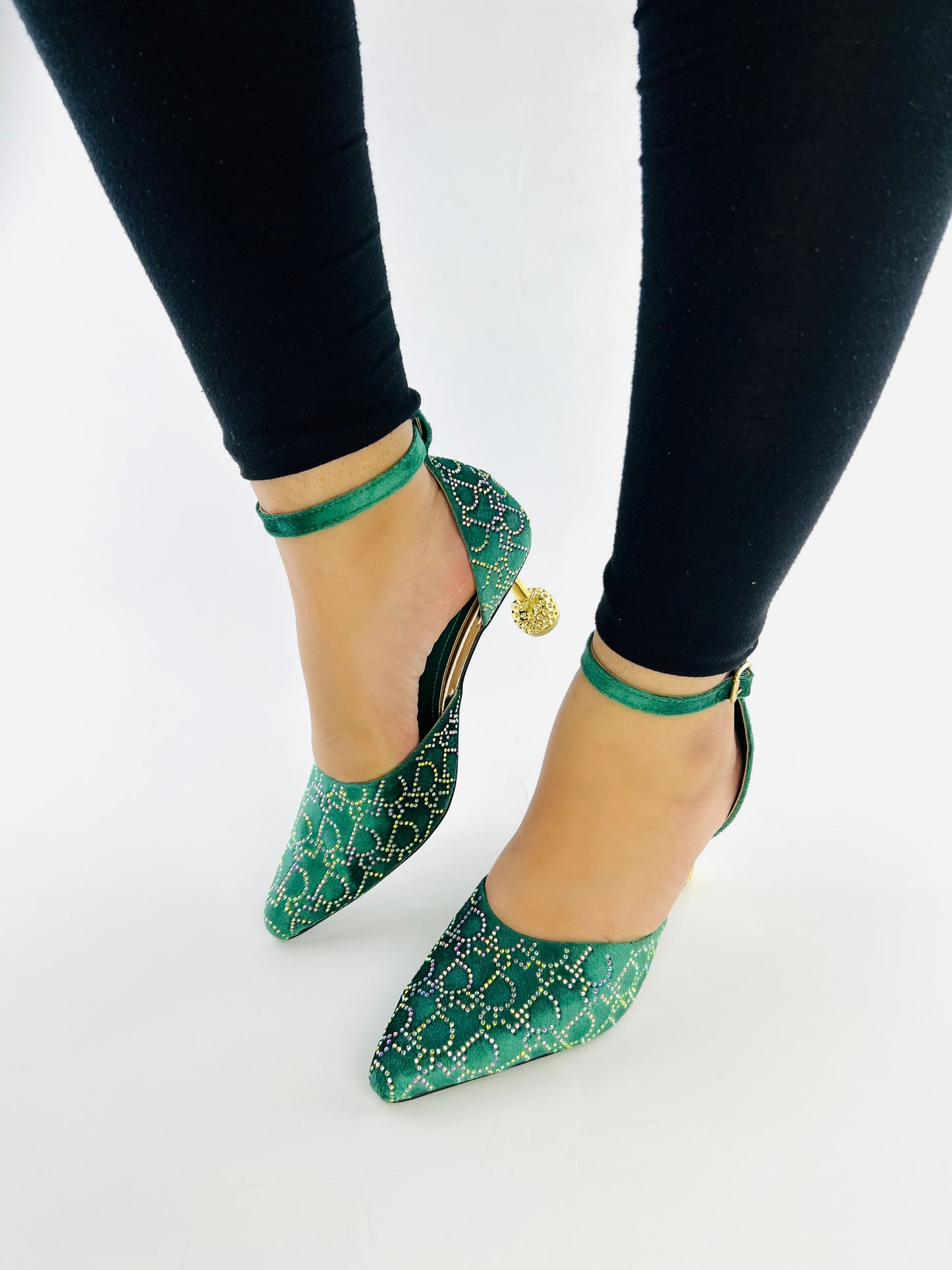 Spunkz Rhinestone Decor Dynamite Green Velvet Wedding Heels