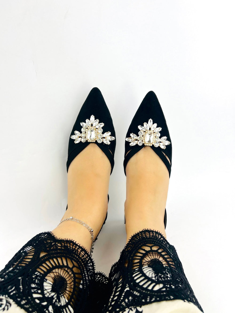 Velvet Black Flat Slingback Mules (11017) - Spunkz