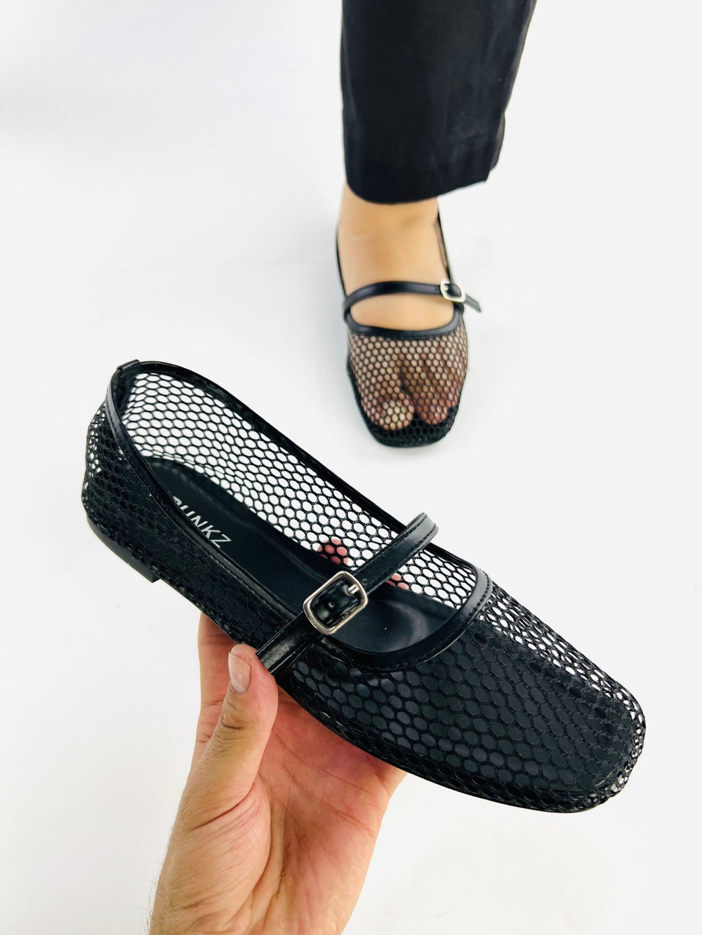 Fishnet Flats Black Ballet Pumps - Spunkz