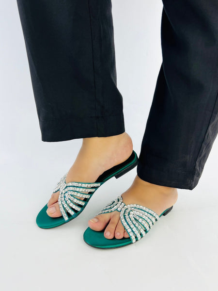 Jamie Green Flat Slippers (11035) - Spunkz