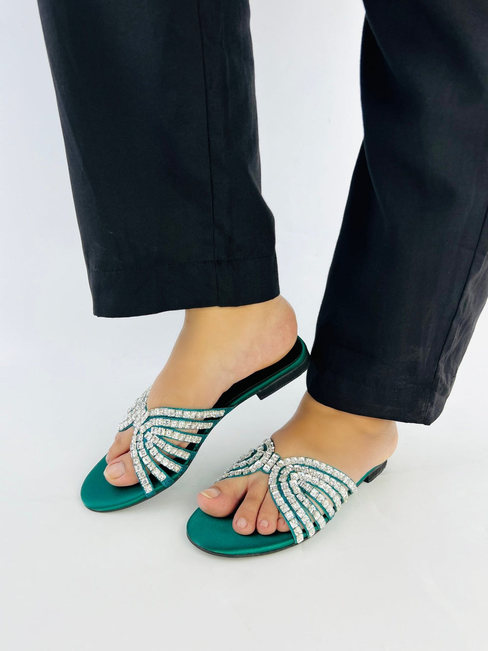 Jamie Green Flat Slippers (11035) - Spunkz