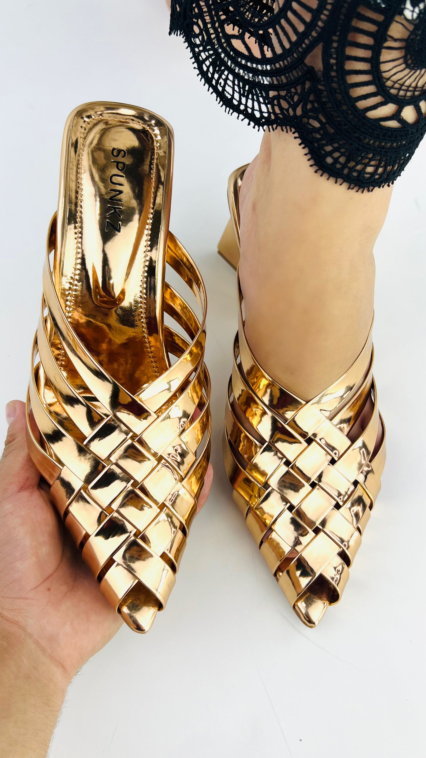 Spunkz Alfie Rose Gold Signature Slip-Ons Heeled Sandals for Ladies