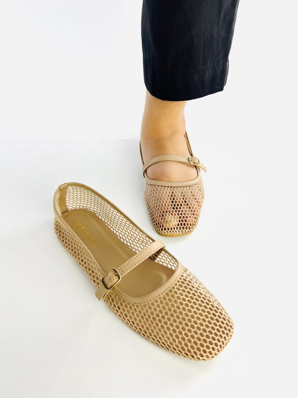 Fishnet Beige Ballet Pumps - Spunkz