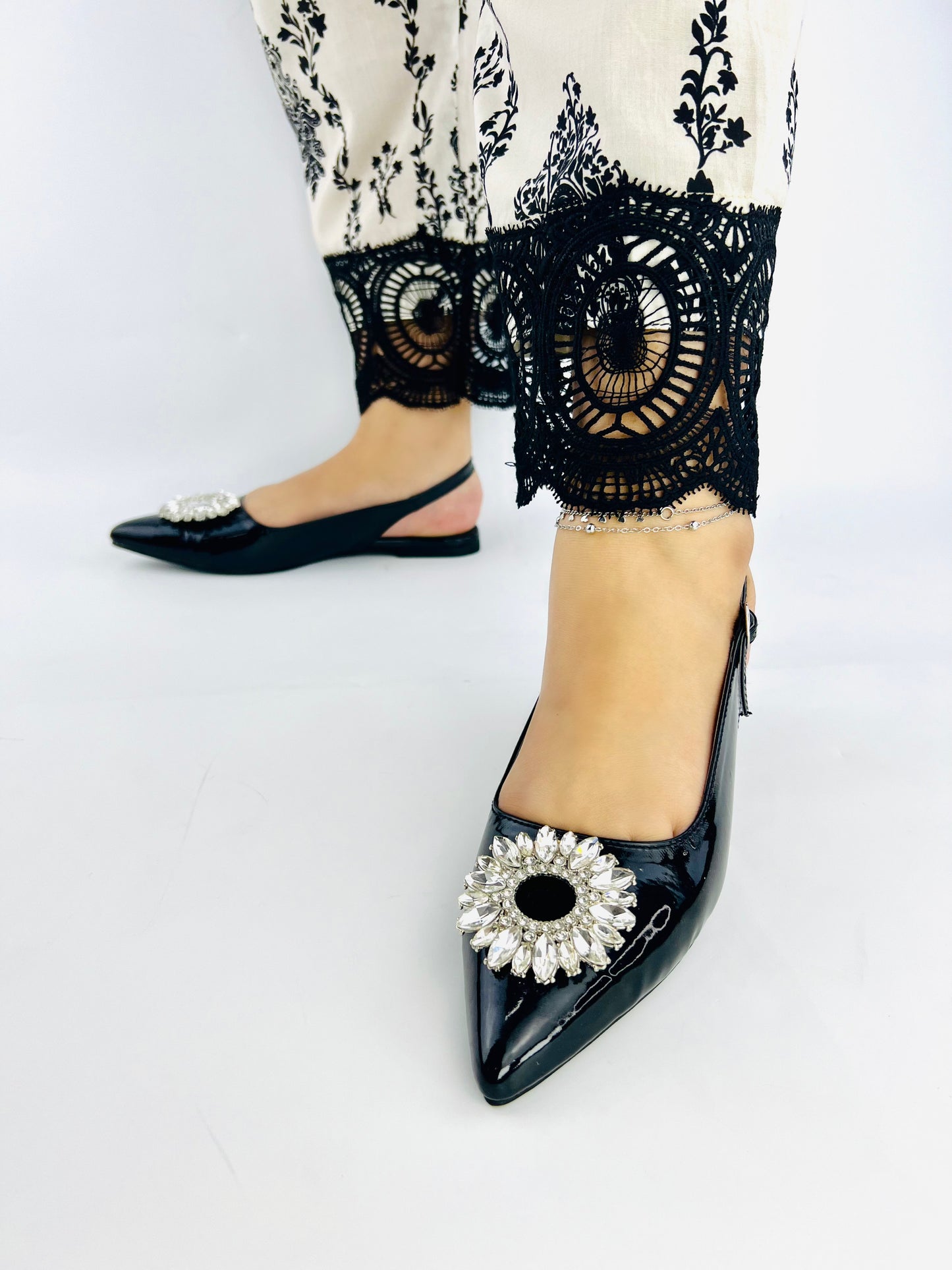 Spunkz Black Slingback Sun Buckle Flat Pumps