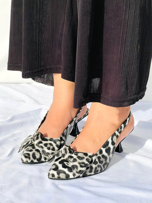 Spunkz Black and White Leopard Print Slingback Heels