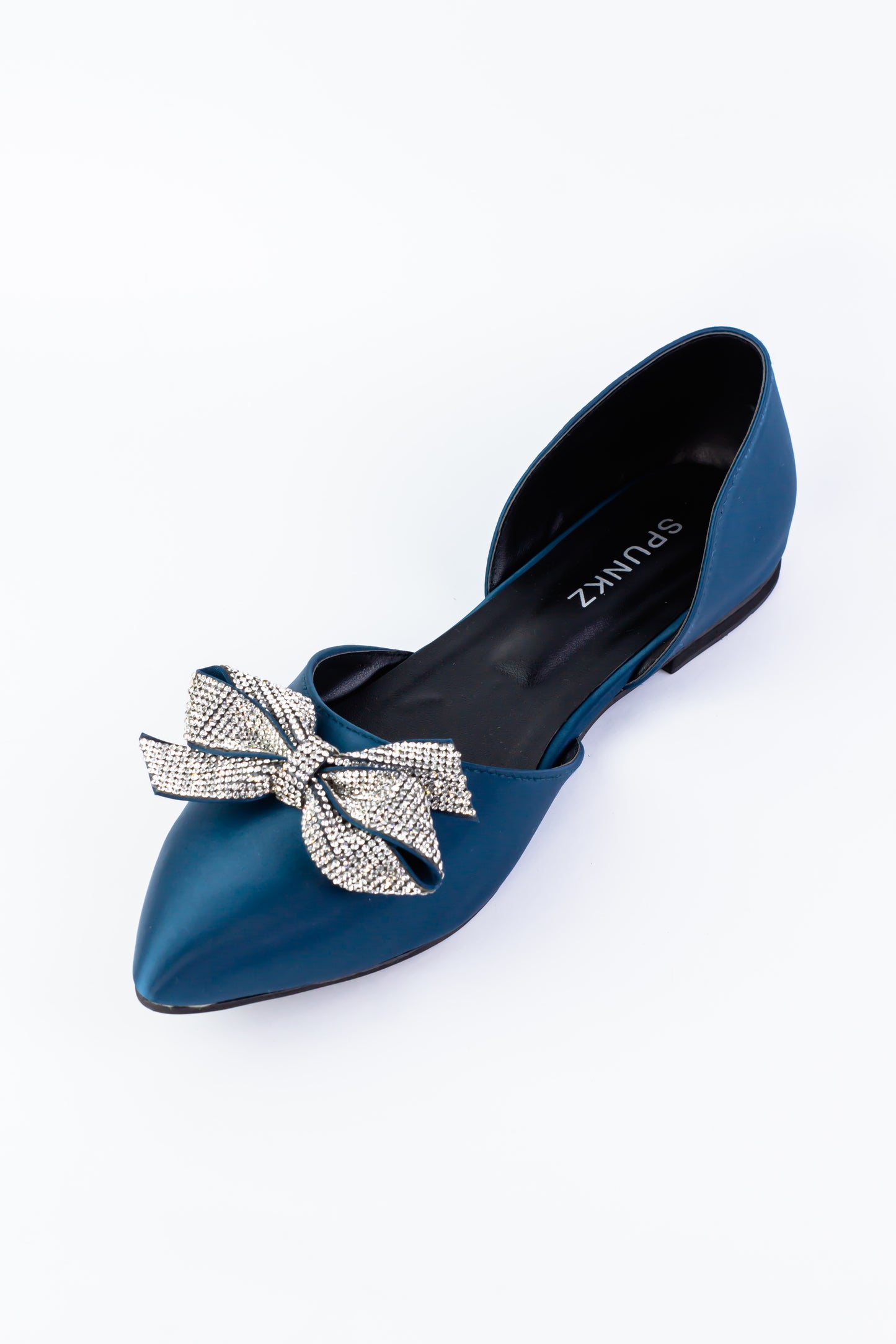 Olivia Embellished Bow Satin Flats Pumps - Spunkz