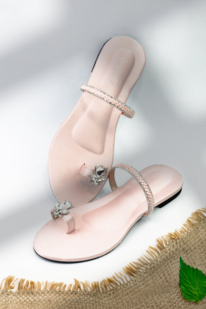 Ember Pink Toe Ring Braid Straps Slip On Flats - Spunkz