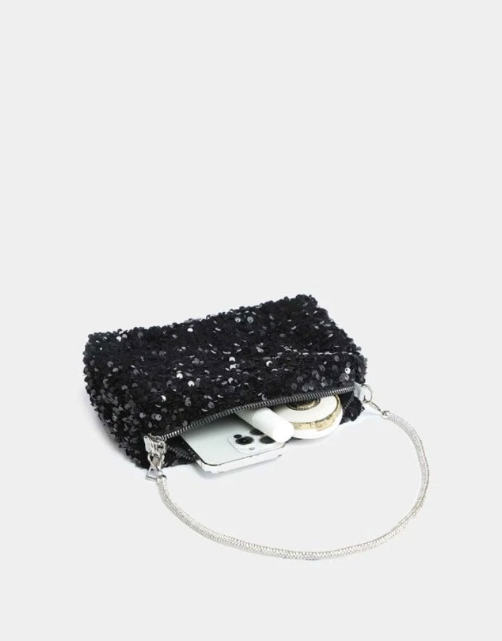 Glitter Bling Black Mini Sequin Square Evening Bag - Spunkz