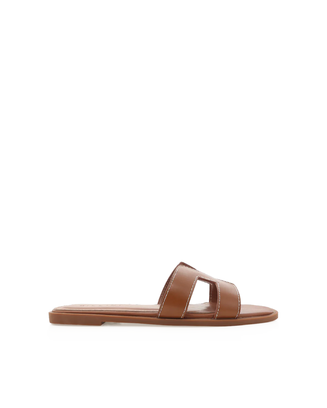 Hania Iconic Brown "H" Cut-Out Faux Leather Flat Slides - Spunkz