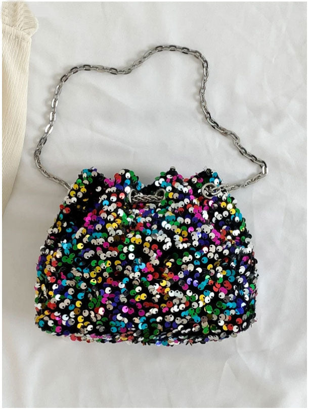 Sequin Faux Pearl Decor bucket Bag - Spunkz