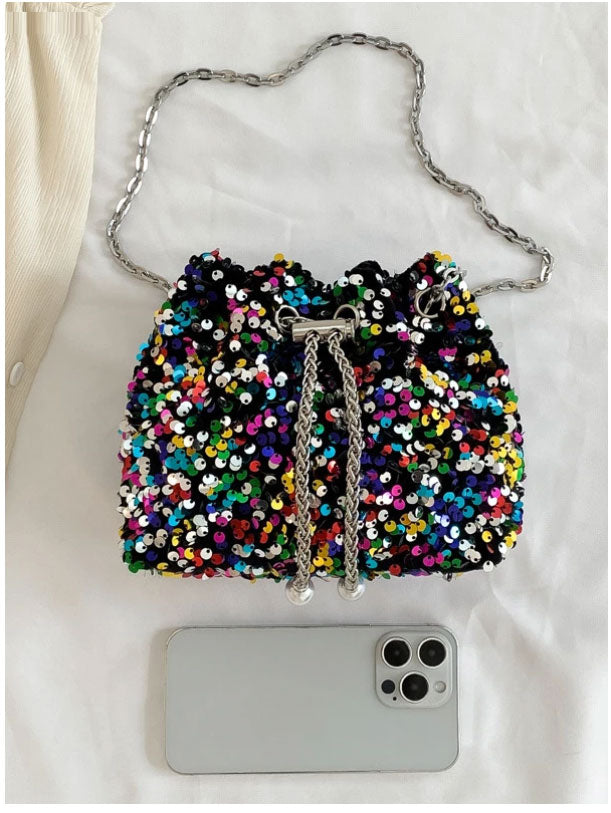 Sequin Faux Pearl Decor bucket Bag - Spunkz