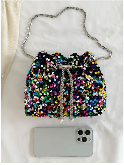 Sequin Faux Pearl Decor bucket Bag - Spunkz