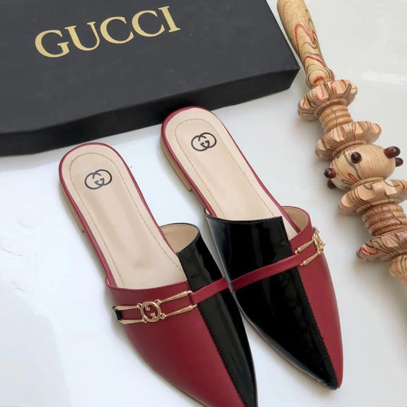 Snake Print Pointed Toe Flat Mules 9031