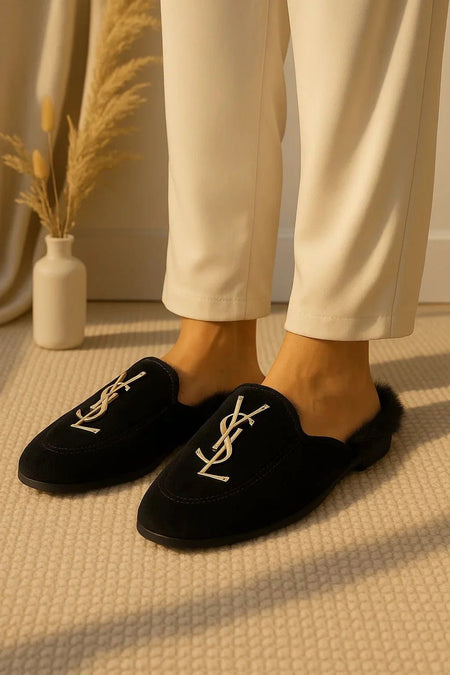 Spunkz YESL Black Velvet Flat Mules - Spunkz