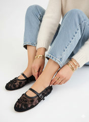 Black Beads Embroidery Ballet Flats - Spunkz