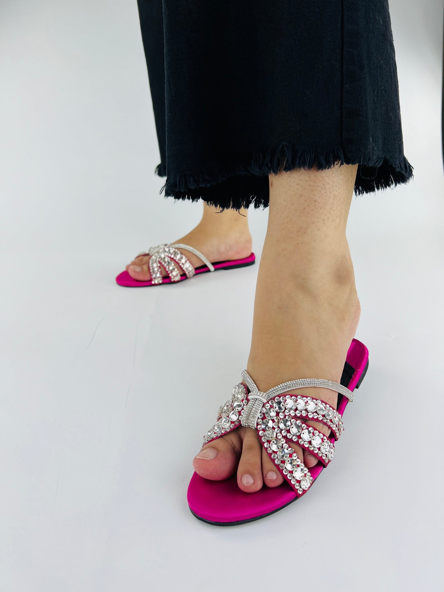 Norah Crystal Embellished Pink Slide Flats